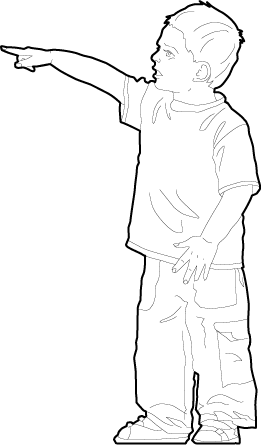 Drawing of a boy pointing silhouette dwg