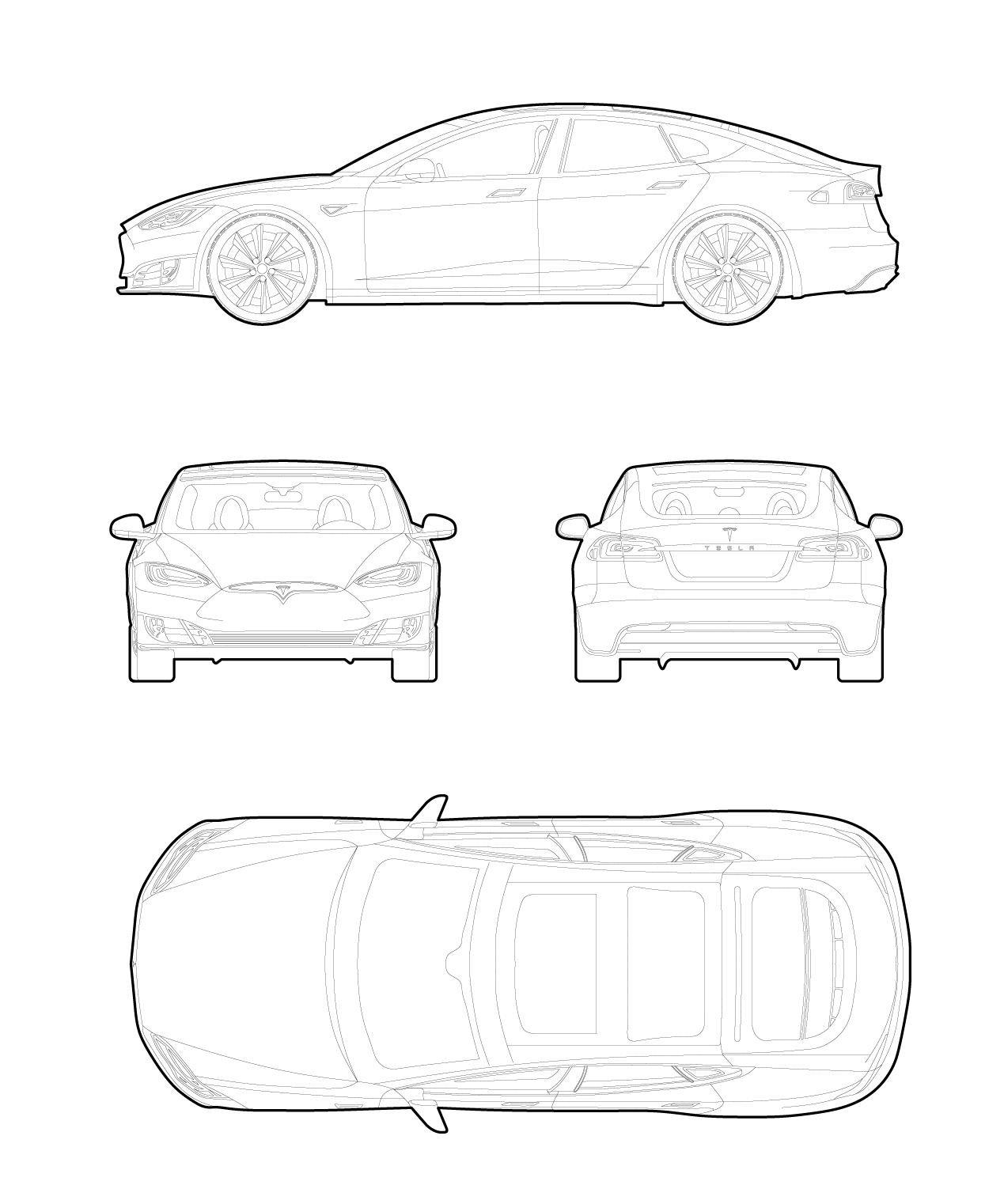 Drawing of a Tesla model S cars dwg