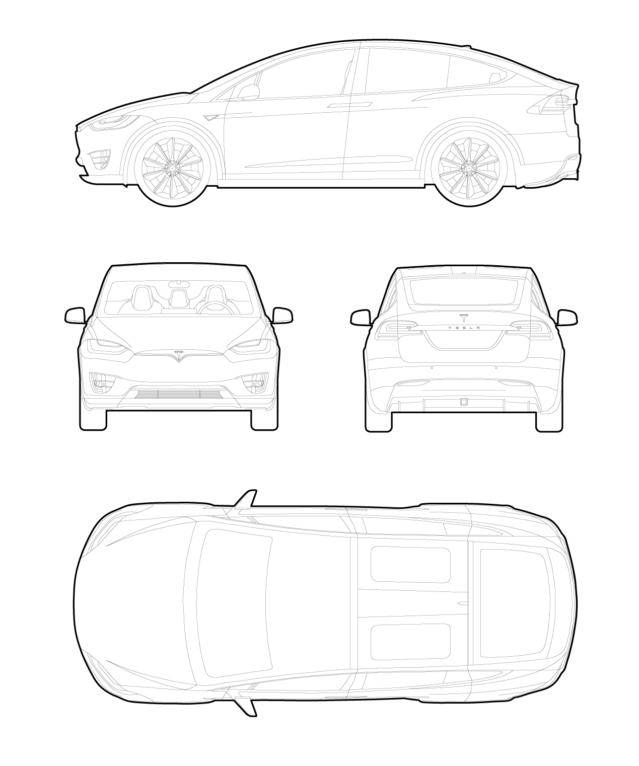 Drawing of a Tesla model X cars dwg