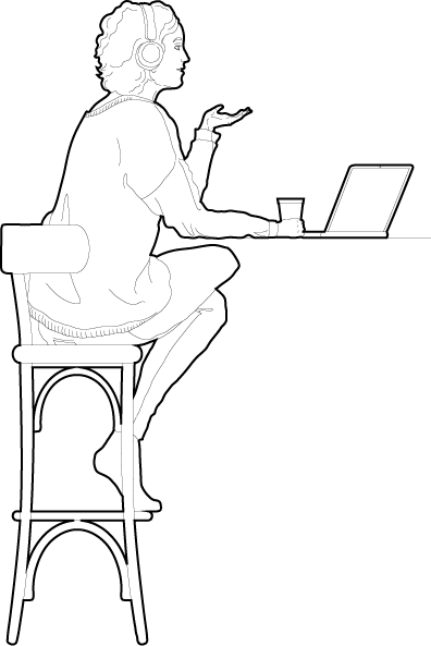 Woman sitting working from home cad people