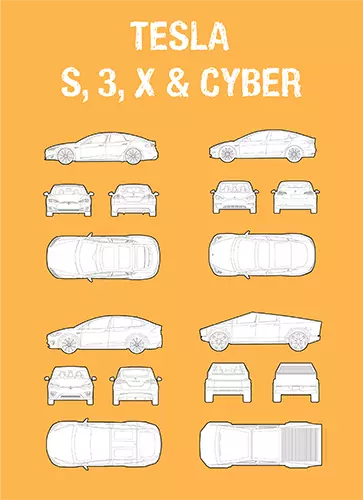 Tesla model S, 3 and X car cad blocks