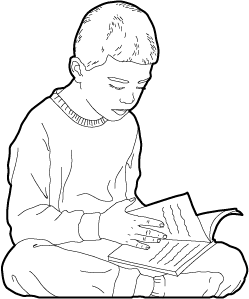 Boy sitting on the floor and reading a book cad people