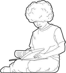Child reading a book sitting on the floor silhouette dwg