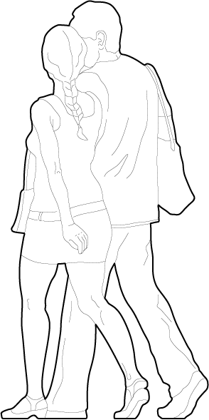 Couple walking away to the side drawing