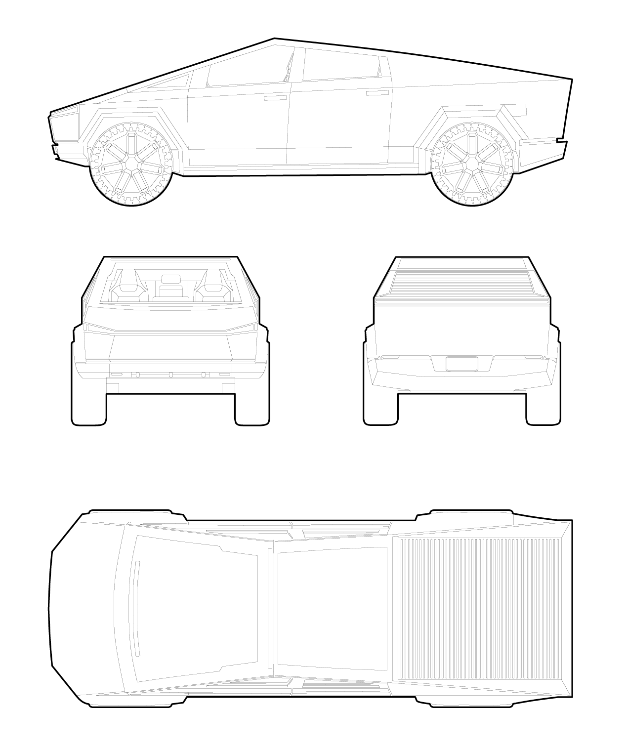 Drawing of Tesla Cybertruck cars dwg