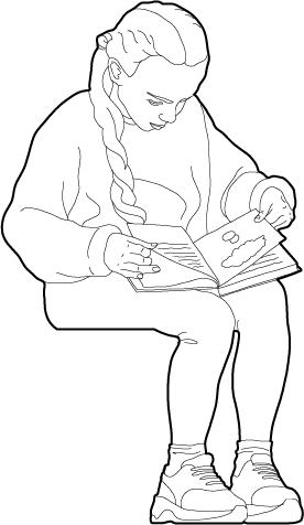 Girl sitting on a bench or chair to read a book cad blocks