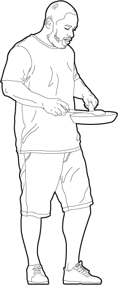 Man frying and cooking some food 2d people
