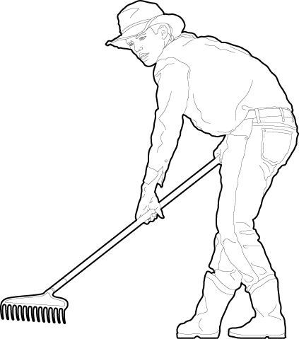 Person raking in the garden silhouette dwg