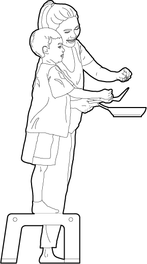 Woman and child frying 2d people