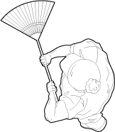 Woman gardening seen from above in top view dwg cad
